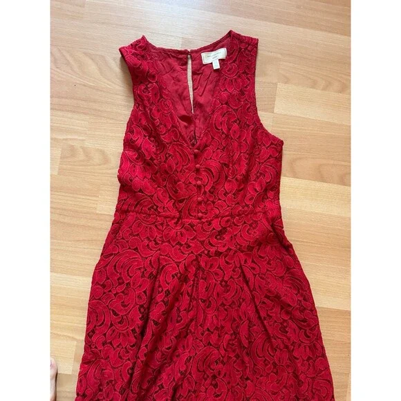 Anthropologie Moulinette Soeurs Jaeda Red Lace Wide Leg Jumpsuit - Picture 4 of 6